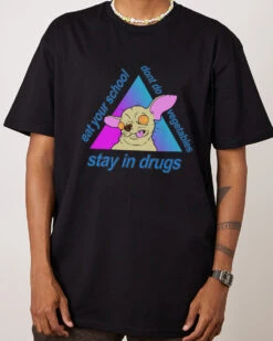 Stay In Drugs, Eat Your School, Don't Do Vegetables T-Shirt -Thread Heads Sale Store Black Front
