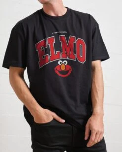 Sesame Street Elmo College T-Shirt -Thread Heads Sale Store Black Front 800b6522 d781 4906 aa3a cf6343ca4034