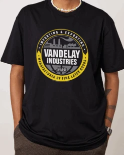Vandelay Industries Logo T-Shirt -Thread Heads Sale Store Black Front 9f3d9b06 8f9f 48ad 9ff5 f99d6a96a192