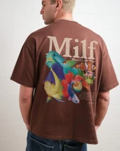 Man I Love Fish Front And Back Oversized Tee -Thread Heads Sale Store BrownOversized Back