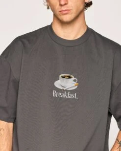 Breakfast Coffee Oversized Tee -Thread Heads Sale Store CharcoalOversized Front 1