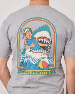 Stay Positive Front And Back T-Shirt -Thread Heads Sale Store Grey Back