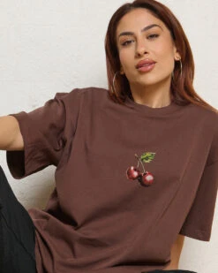Cherry Drip Oversized Tee -Thread Heads Sale Store Oversized Tee Brown Front