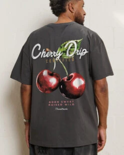 Cherry Drip Oversized Tee -Thread Heads Sale Store Oversized Tee Charcoal Back