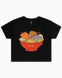 Ramen And Cats Crop Tee -Thread Heads Sale Store black ramen and cats crop tee