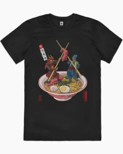 Samurai Duel Over Ramen T-Shirt -Thread Heads Sale Store black samurai duel over ramen mens tshirt