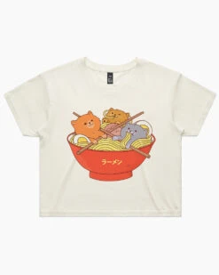 Ramen And Cats Crop Tee -Thread Heads Sale Store natural ramen and cats crop tee